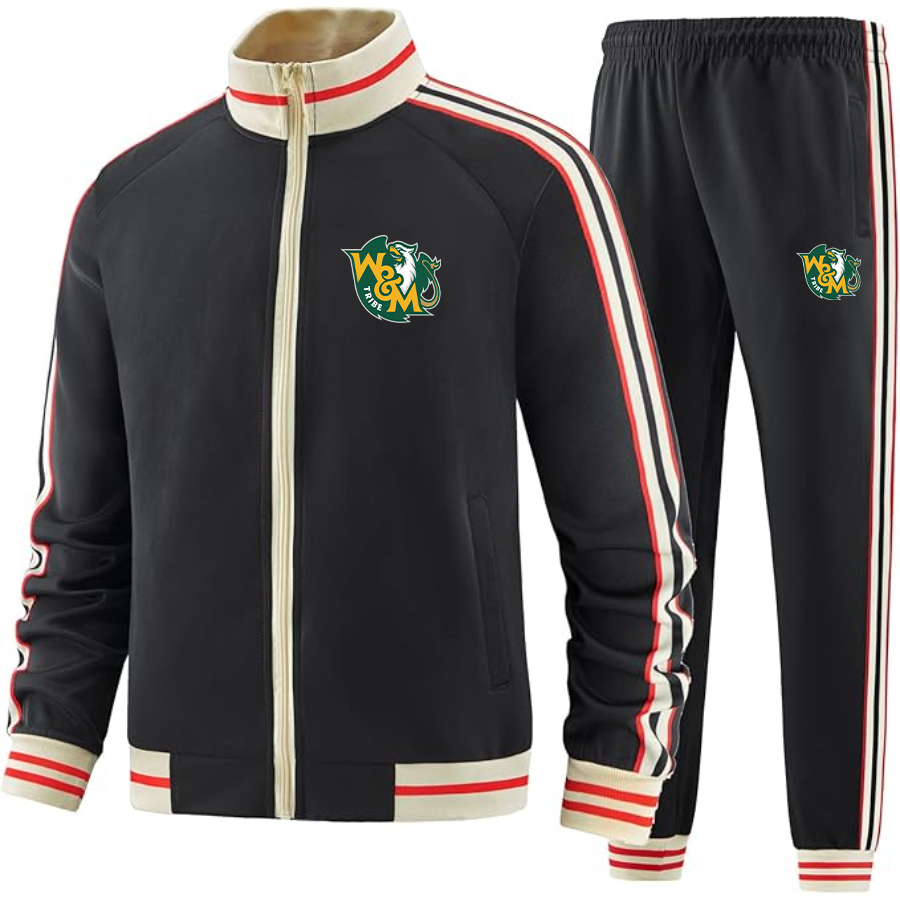 Men's William and Mary Tribe   Tracksuit with Bold Striped Accents and Zippered Front